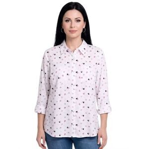 Christopher & Banks White  Button Down Shirt with Heart Design Size LP